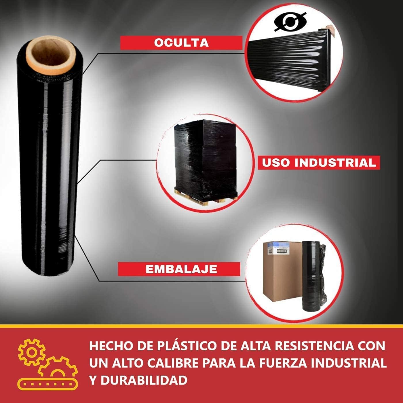 Film Transparente o Negro para Embalar de 50 cm x 200 Metros de Longitud – Rollo de Film Elástico Manual para Embalaje Industrial - Imagen 5