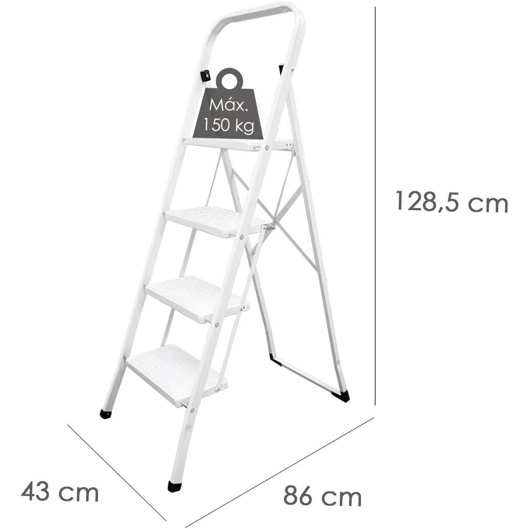 Escalera Domestica Aluminio 4 Peldaños, Escalerilla Blanca - Imagen 2