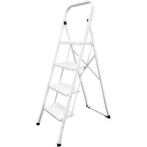 Escalera Domestica Aluminio 4 Peldaños, Escalerilla Blanca