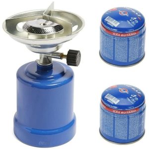 Hornillo Cocina Camping Gas Acampado Playa Campo + 2 Cartuchos de Gas 190 g