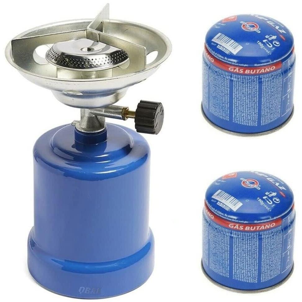 Hornillo Cocina Camping Gas Acampado Playa Campo + 2 Cartuchos de Gas 190 g