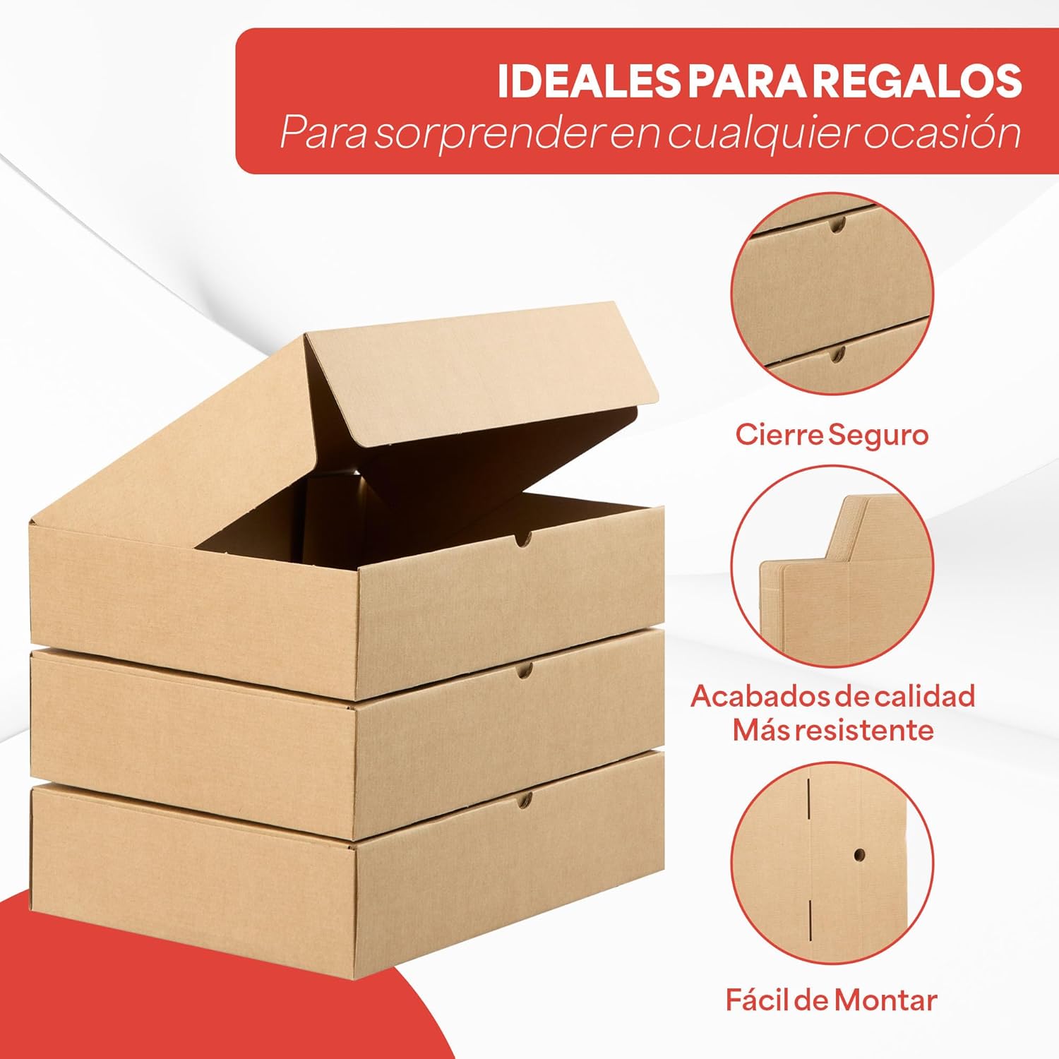 Pack Cajas Carton Envios Automontables, Paquetes Regalo, Kraft, Packaging de 35x26x8cm - Imagen 5